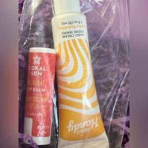 Coral Sun Lip Balm and Merci Handy Hand Cream in Hello Sunshine